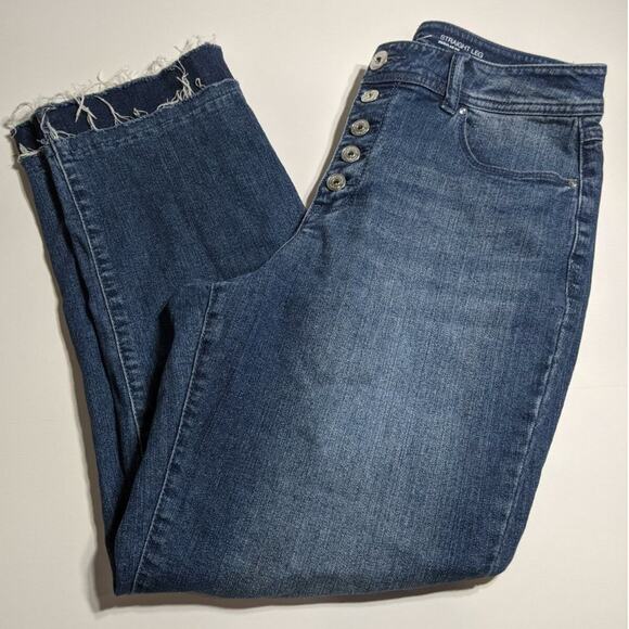 INC Jeans Double Hem Cropped Straight Leg Medium Indigo 10 Faded Wash Denim Blue - Picture 1 of 7